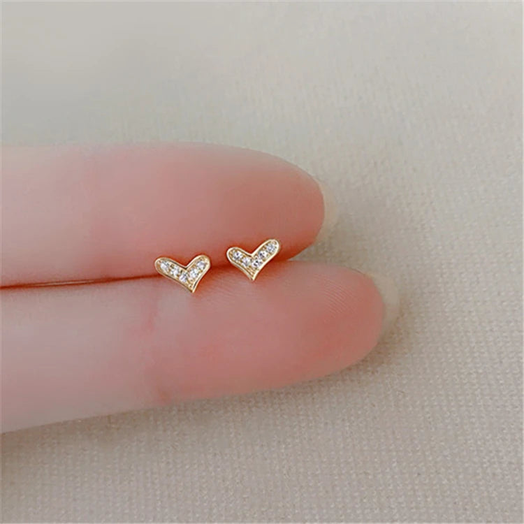 Best Selling in Esty Sterling Silver Zircon Minimalist Heart Stud Earrings