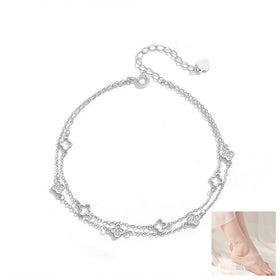 A000776 Layered Flower Charm Modern Silver Anklets 925 Sterling Silver Anklets Custom Sterling Silver Anklet Jewelry Wholesale