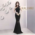 1012# Banquet Evening Gown Long Autumn Winter One-shoulder Slit Slim Dress Hostess