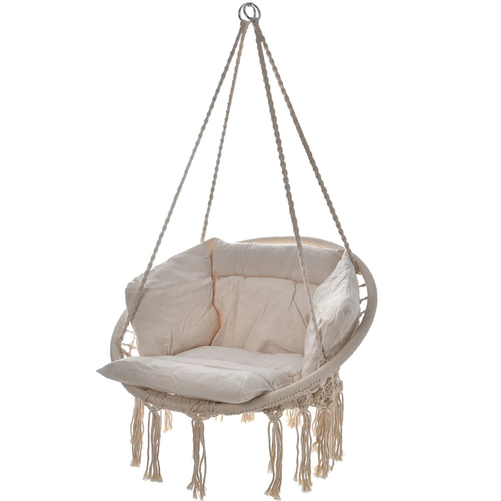 New XL Modern Full Support Cushion Hanging Chair Swing with Iron Frame Outdoor & Living Room Use