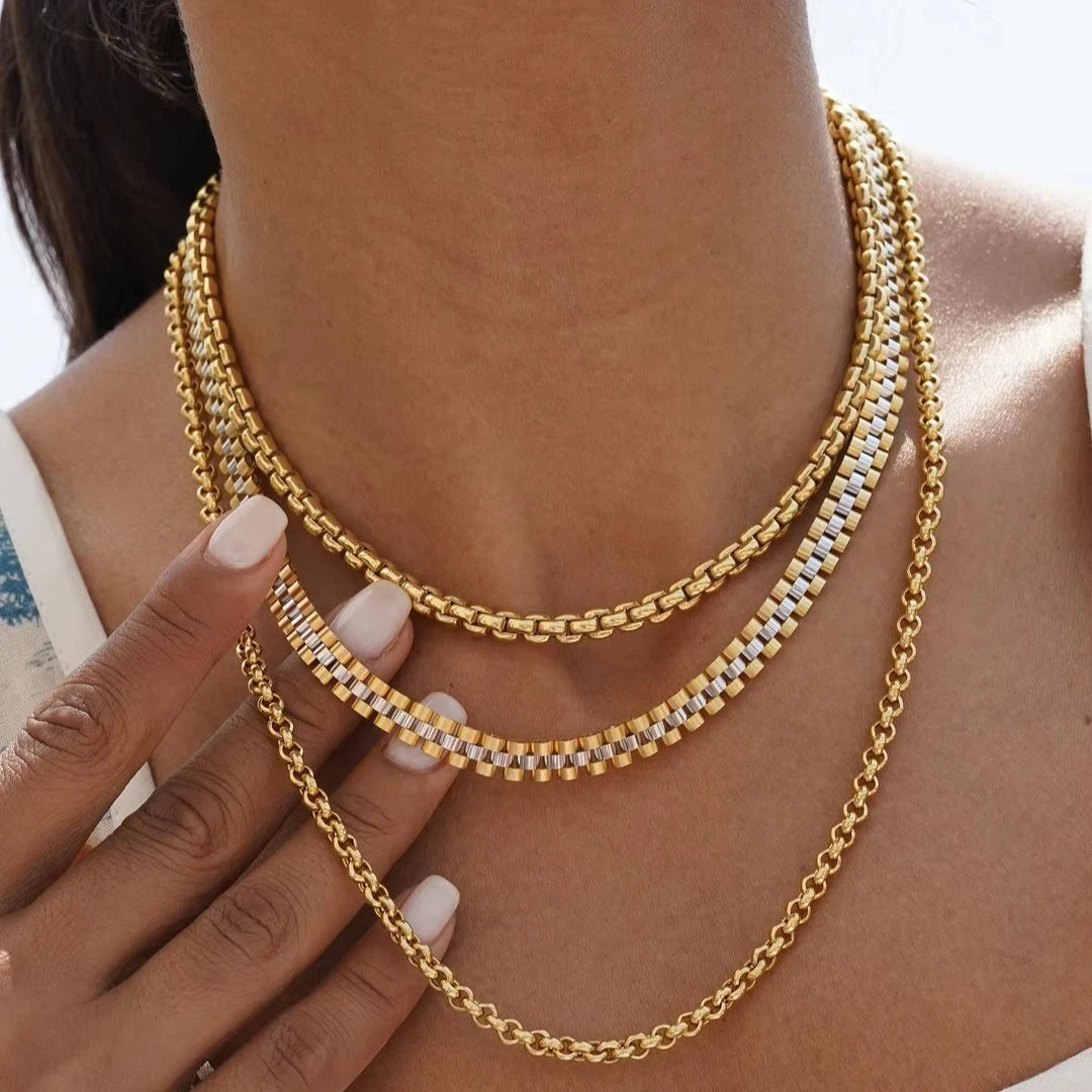 Luxury High-End Stainless Steel Watch Band Choker Gold Plated Fashion Jewelry Necklace for Men and Women Watch Link Necklace