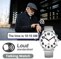 Mens Golden Talking Wrist Watch With Large Numbers and Expandable Strap for Visually Impaired Blind or Elder People