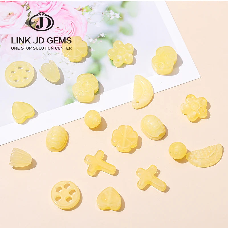 JD 10 Pcs/lot Yellow Amber Bead Semilunar Comb Four-Leaf Clover Shape Loose Beads for Jewelry Making Diy Bracelet Necklace