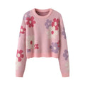 Women Sweet Style Round Neck Long Sleeve Pullover Knitted Jacquard Sweater
