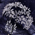 Qushine Shiny Rhinestone Leaf Bridal Wedding Hair Accessories Princess Headband Set Jewelry