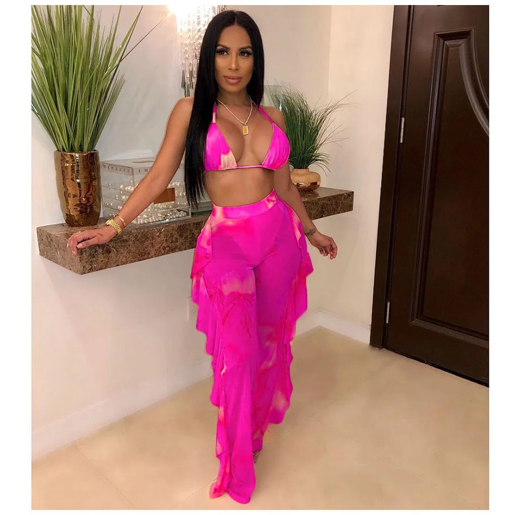 Women's Jumpsuit Beach Swimsuit Mesh Cover up See Through Two Piece Outfits Club Wear with Briefs