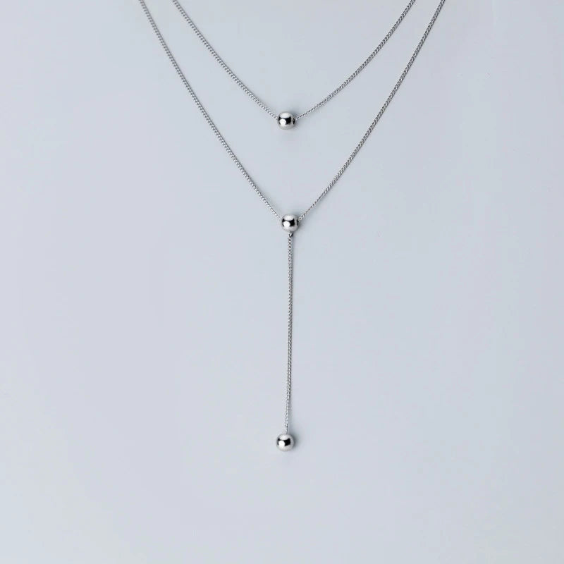 925 Sterling Silver Double Layer Chain Beads Necklaces for Women Wholesale Jewelry