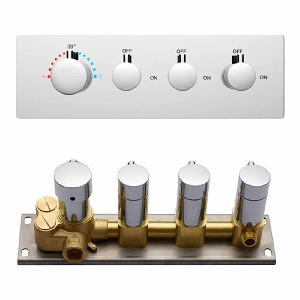 Brass 3 Outlet Concealed Thermostatic Shower Valves Chrome Shower Mixer Valves for Home Apartment Use