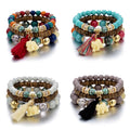 2023 Multi Layer Agate Crystal Bead Crown Shape Bracelet Set with Tassel Charms for Women-Wedding Gift