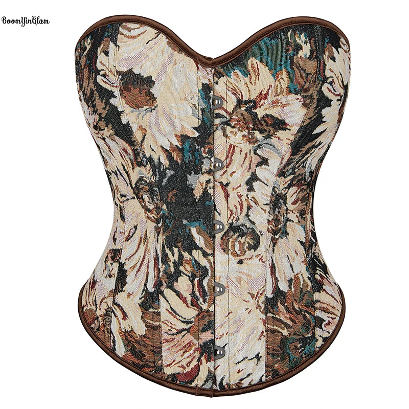 Princess Style Chest Binder Korsett & Corselet Renaissance Vintage Brown Lace up Floral Embroidered Corset for Women