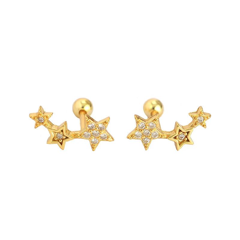 Full Cubic Zirconia Jewelry 18K Gold Fine 925 Sterling Silver Star Screw Back Mini Stud Earrings