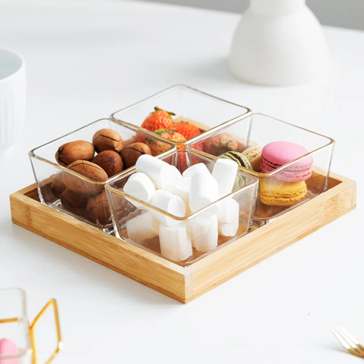 Hot Selling Compartmentalized Modern Creative Home Living Room Restaurant Snack Dried Candy Glass Storage Box