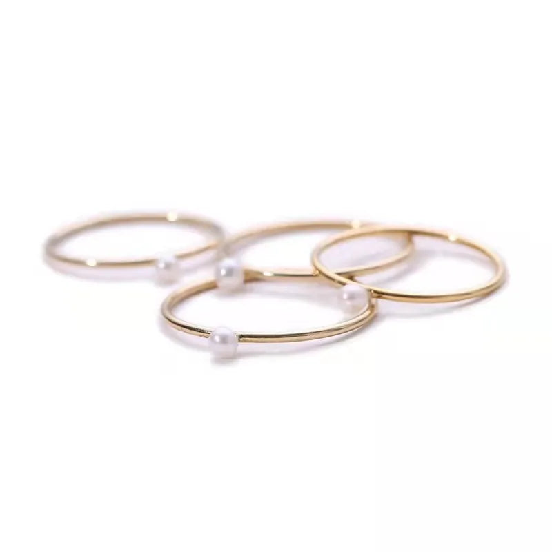 GR016 Hot Sael 14k Gold Filled Simple Band Pearl Ring for Women