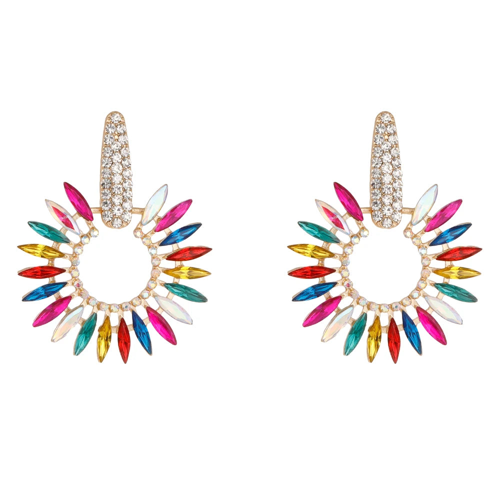 Wholesale Sparkle Diamond Round Dangle Earrings Rhinestone Crystal Geometric Earrings Big 2023 Jewelry