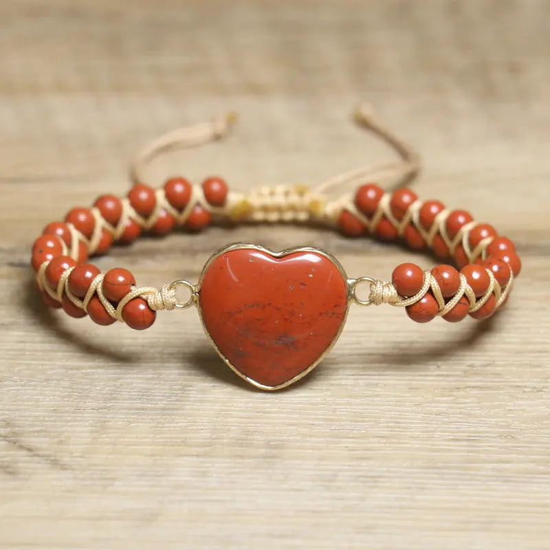4mm Healing Natural Stone Bracelet for Women Valentines Gift Spiritual Heart Charm Handwoven Natural Red Stone Beaded Bracelet MegaBDM