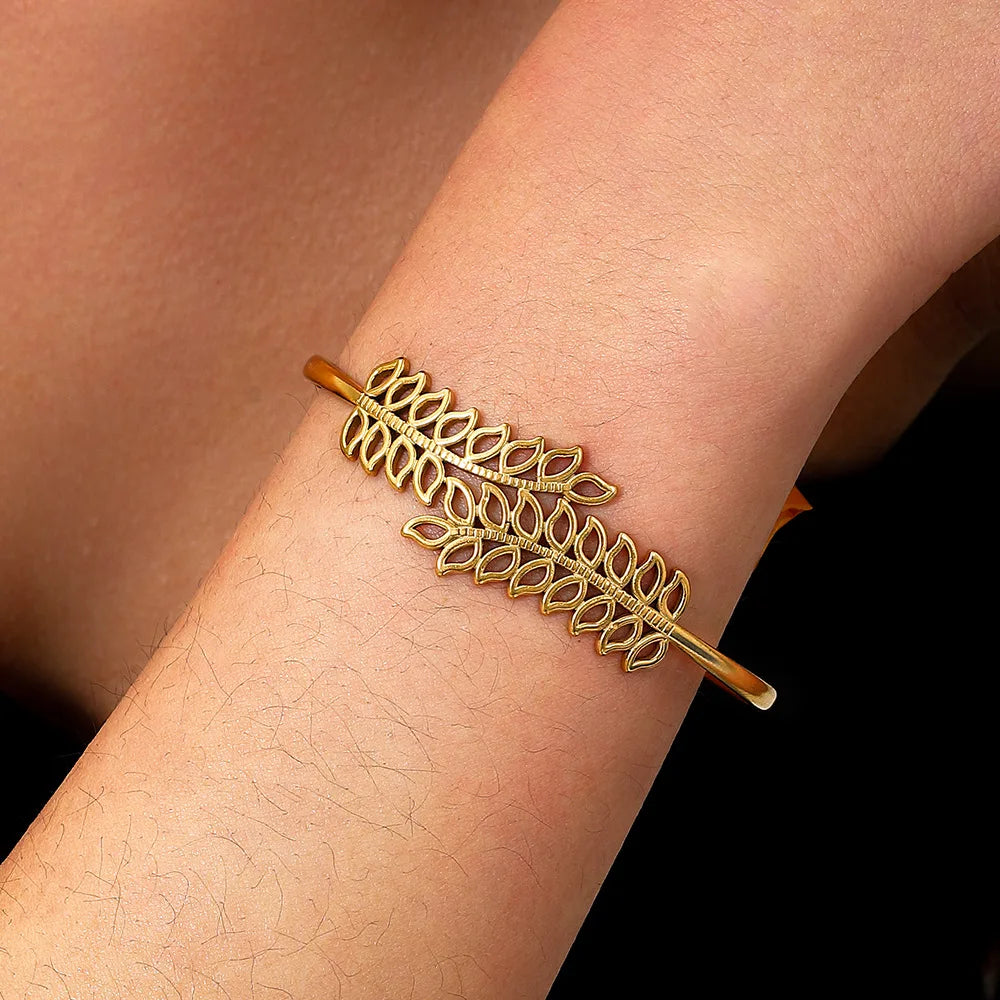 BM Eco-friendly Waterproof Stainless Steel 18k Gold Leaf Bangle for Women