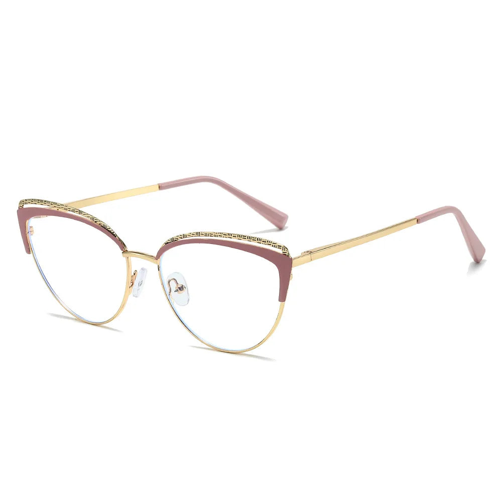2024 New Ins Luxury Metal Cat Eye Frames Classic Trend Anti Blue Light Glasses Women Custom logo Wholesale Optics Eyeglasses