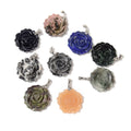 YMJ Children's Large Vintage 35mm Tungsten Silver Plated Carved Rose Flower Shape Charms Pendant Quartz Stone Necklace Earring