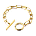 Waterproof Gold Paper Clip Bracelet for Women Girls Fashion 18K Gold Plated Stainless Steel OT Clasp Paperclip Chain Bracelet