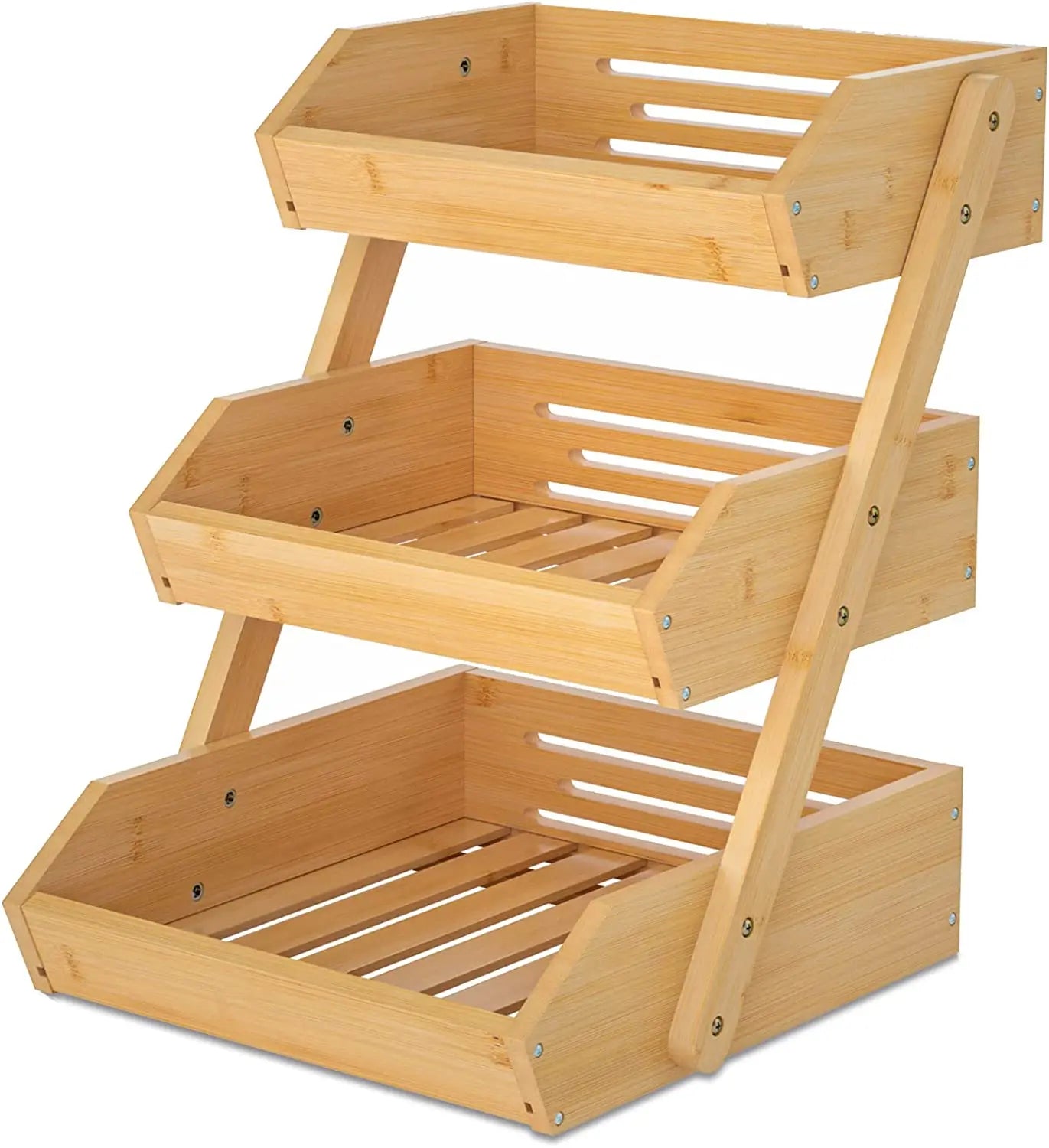 Large 3 Tier Bamboo Fruit Basket Fruit Stand 3 Tier Bamboo Stand for Kitchen Countertop Fruit Holder Wood