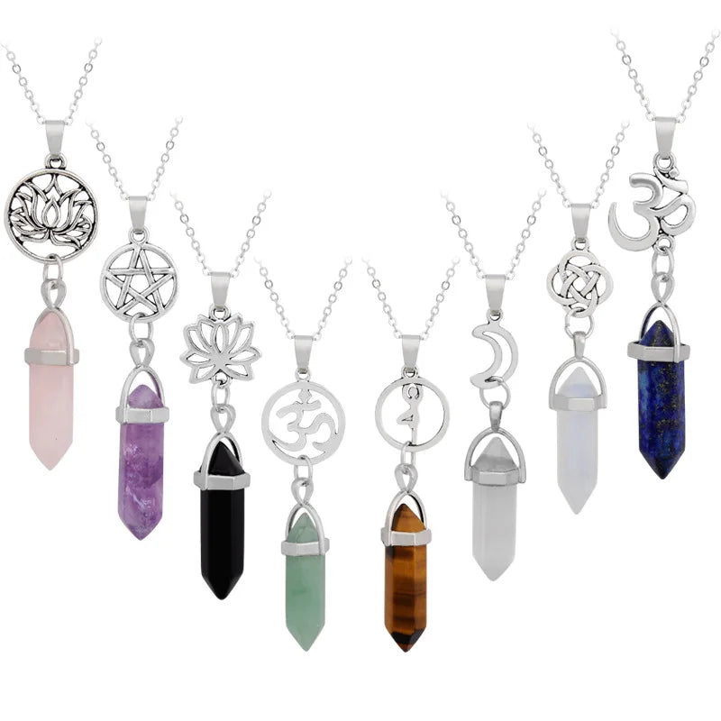European American Popular Fashion Healing Pendulum Necklace Colorful Natural Crystal Necklace for Women