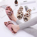 Women's Fuzzy Fur Plush Leopard Open Toe Cross Upper Anti-Slip Winter Spring Autumn Home Indoor Slipper