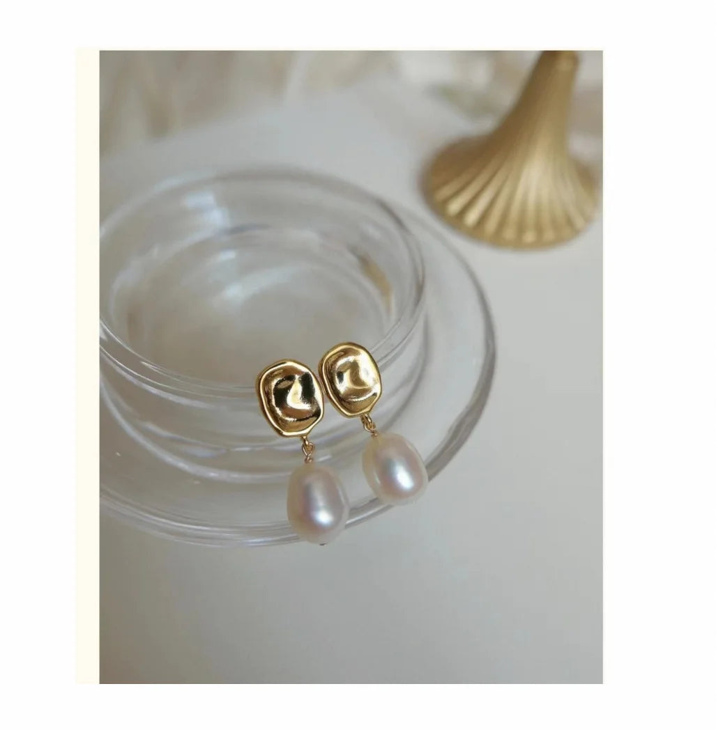 E2053 8-9mm DIY Natural Freshwater Pearl Charm Earrings Mounting Accessory 925 Sterling Silver Gold Plated  Jewelry for Women