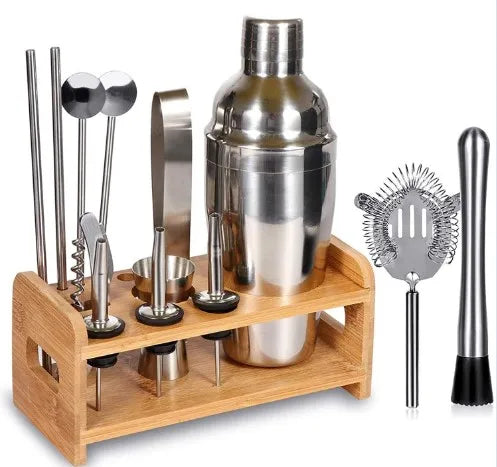 Premium Stainless Steel 304 14-Piece Cocktail Shaker Set Complete Bartender Kit Stand Customizable Bar Tools Professional