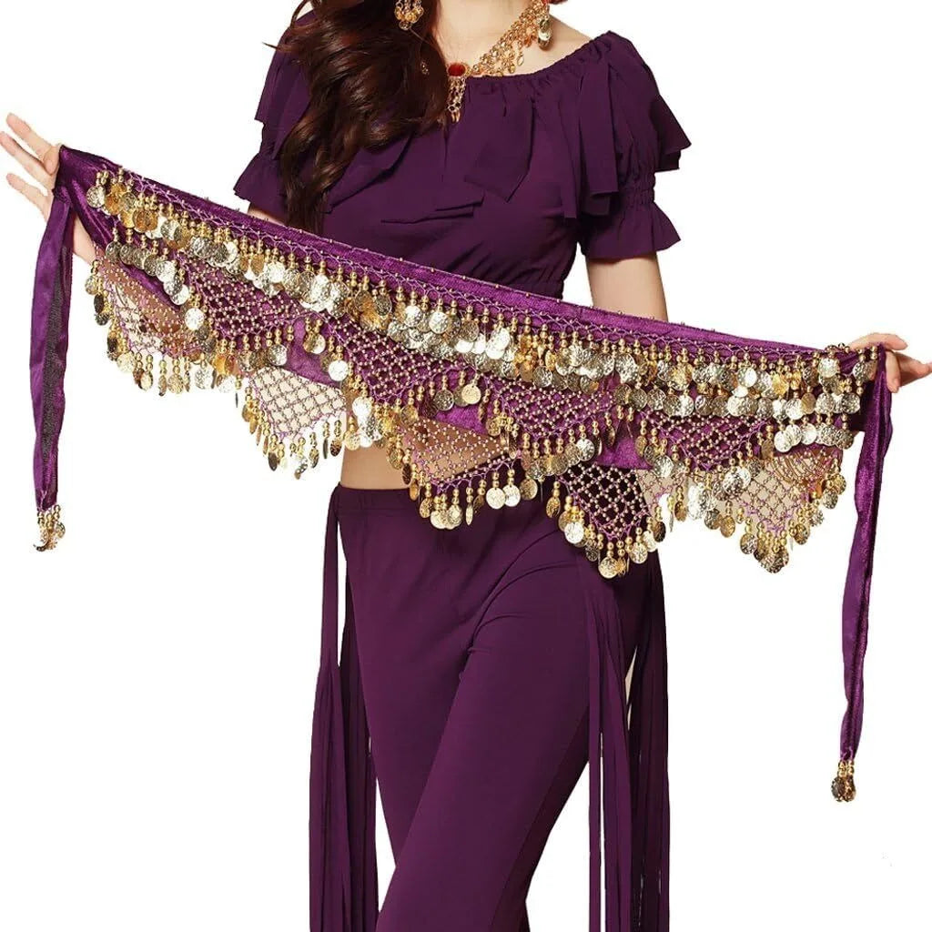Belly Dance Coins Belt Hip Scarf Wrap Skirt Women Dance Class Noisy Waist Chain Belt