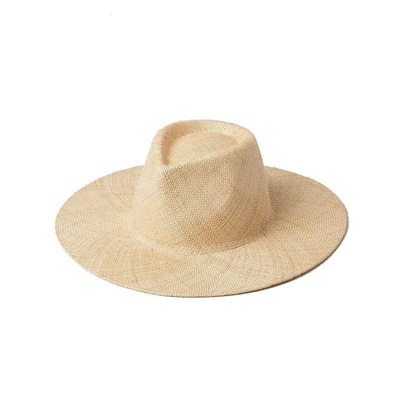 R210   New Fashion Wholesale Summer Sun Caps Wide Brim Natural Grass Panama Hats Travel Sunscreen Beach Hat Straw Hats