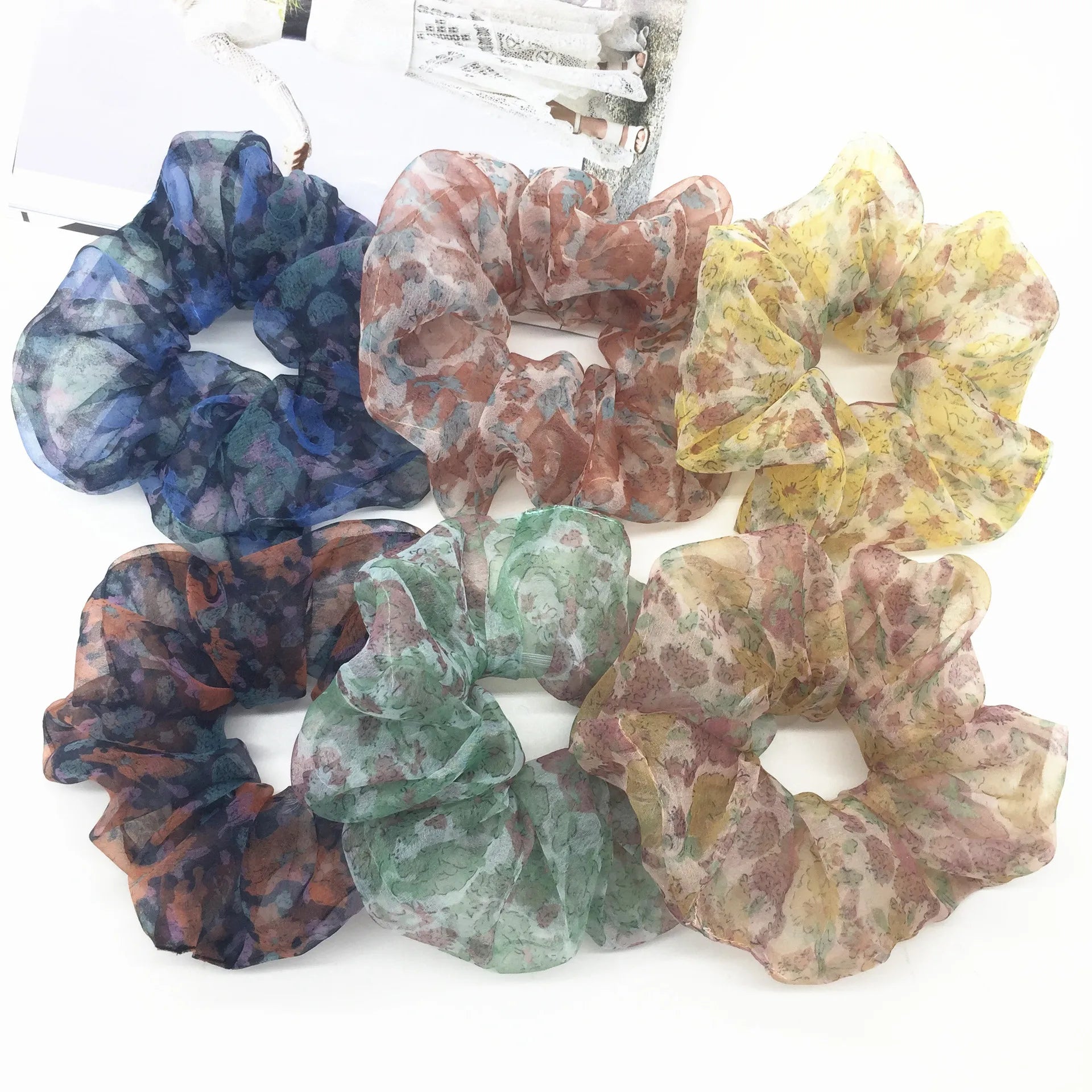 New Design Custom Print Fashion Large Silk Scrunchie Organza Hair Scrunchies