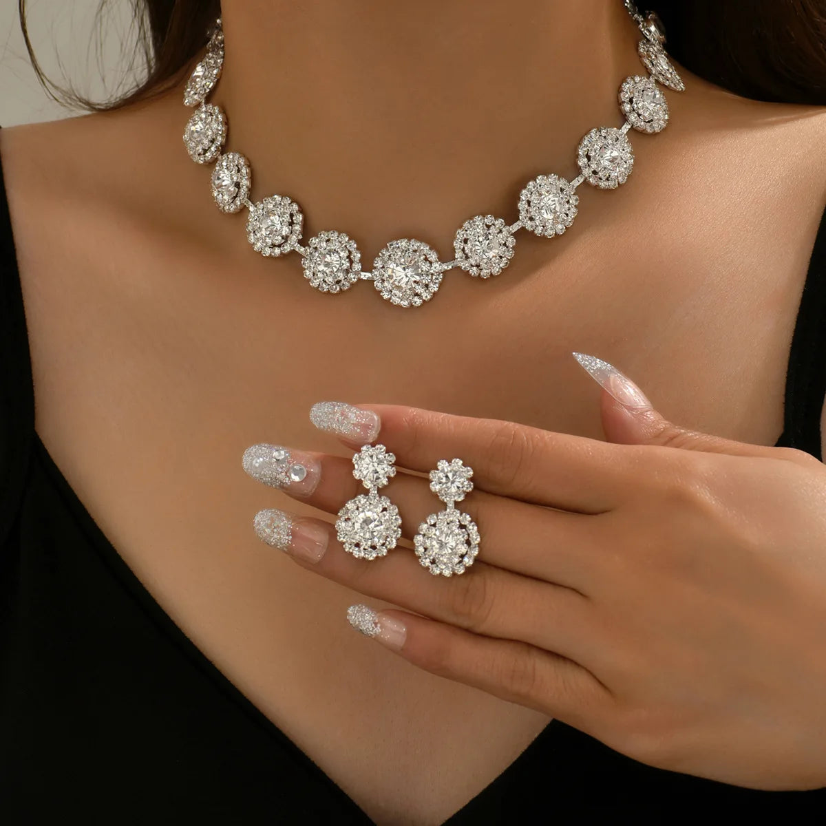 JOYFFO Women's Silver Rhinestone Wedding Jewelry Set Brides Bridesmaids Necklace Earrings Bracelet Formal Costume & Prom Jewelry