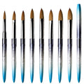 YALIXIN Luxury Gradient Blue Nail Brush Custom Logo 100% Pure Kolinsky Hair Crimped Head Sizes #2-#24 Featuring Metal Handle