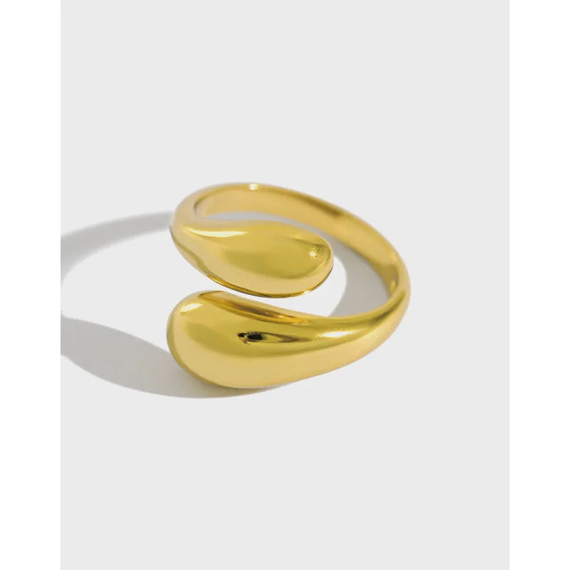 Glossy Water Drop Shape Trendy Statement 925 Sterling Silver Jewelry Heavy Open Rings for Women