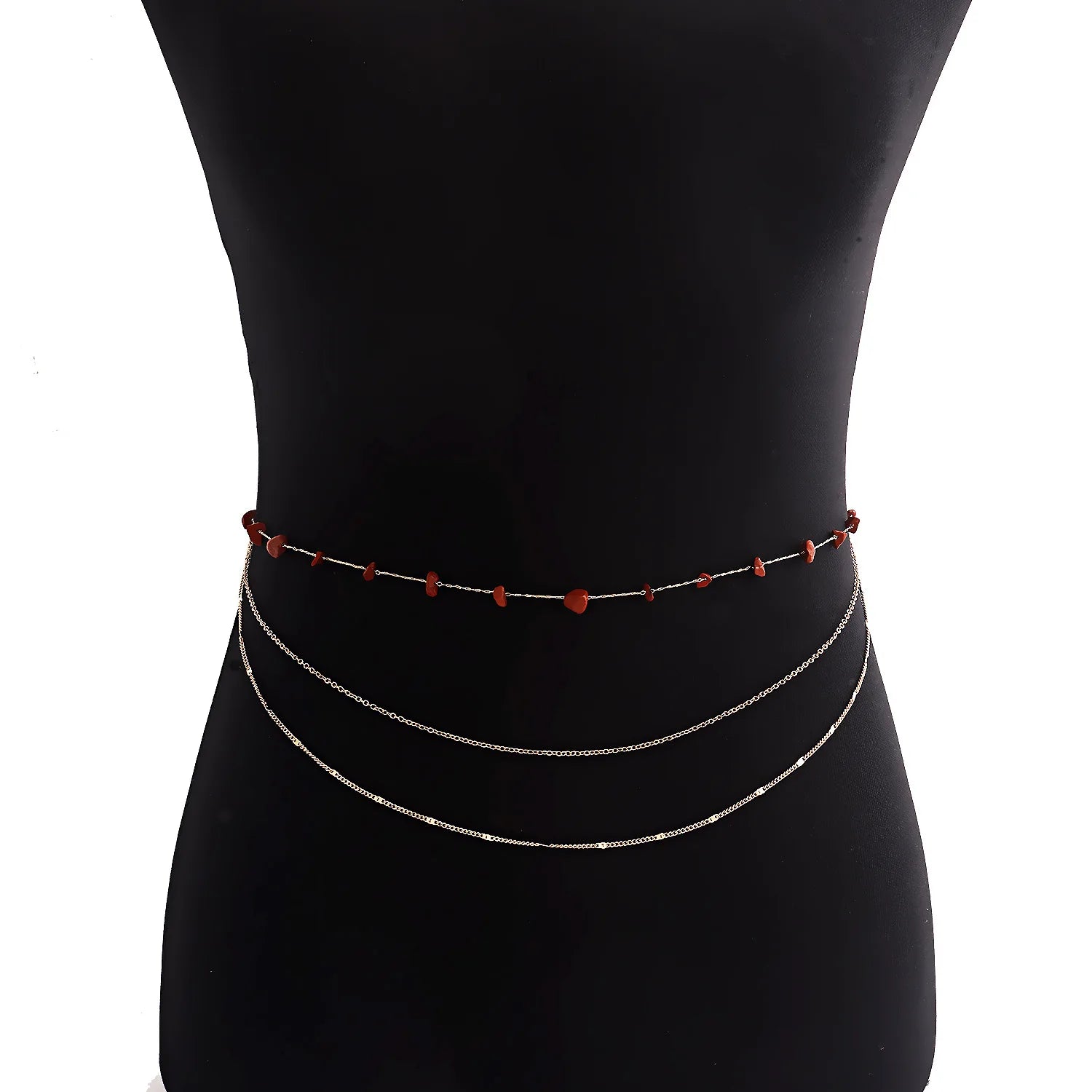 Bohemian Irregular Gravel Natural Stone Waist Chain Crystal Amethyst Turquoise Beach Body Waist Chain for Women