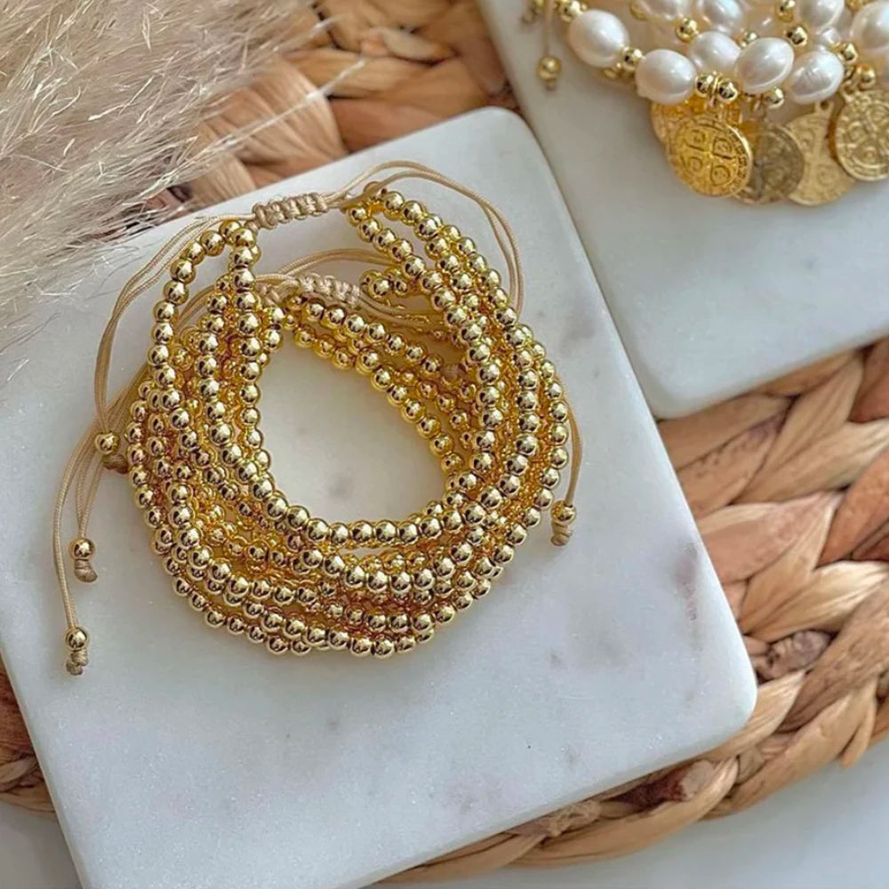Go2boho Luxury Multilayer Beaded Bracelet Set Handmade Fine Gold Plated Beads Fashion Jewelry for Women Unisex for Gifts Parties