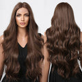 Factory Fast Delivery Dark Brown Chocolate Synthetic Lace Wigs Super Long Body Wave Hair Lace Front Wigs for Black Women