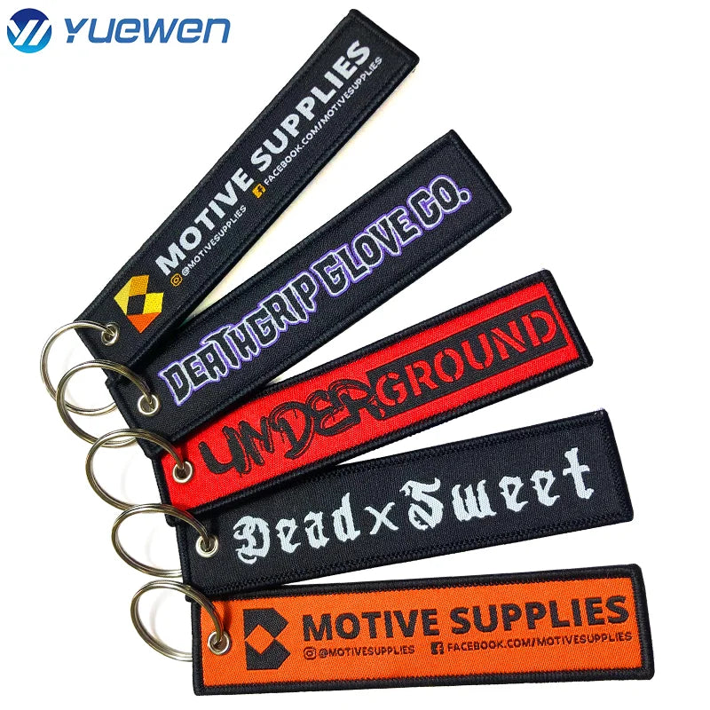 Hot Sale Factory Car Luggage Embroidered Keyring Woven Keychain Key Tag Label Embroidery Tags for Gift Key Strap