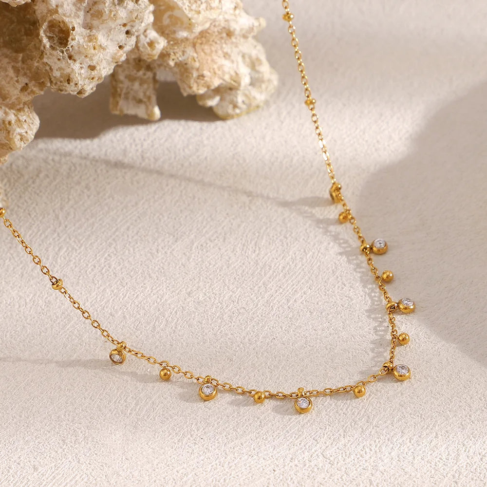 New INS Style Simple Jewelry Stainless Steel Plated 18K Gold Waterdrop Zircon Bead Chain Necklace for Women
