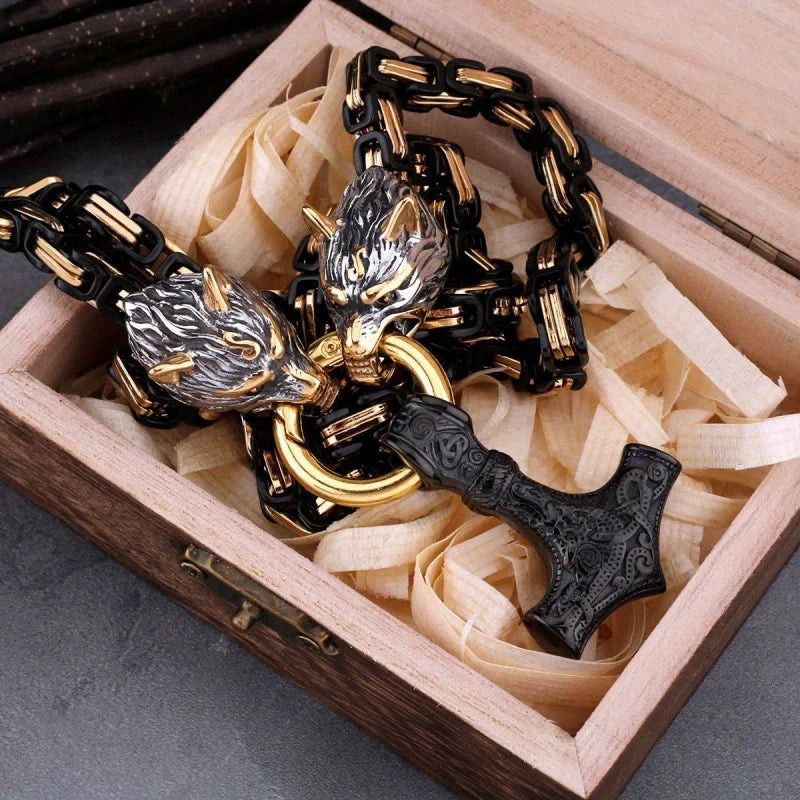 Stainless Steel Nordic Jewelry King Chain Viking Thor Mjolnir Hammer Necklace Viking Necklace