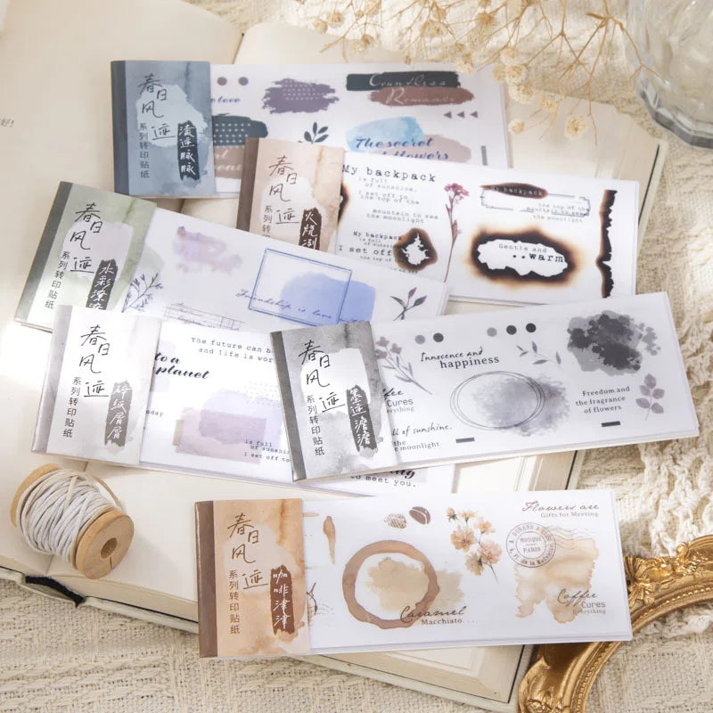 5pcs/pack Spring Wind Series Watercolor Smudges Transparent Transfer Printing Without White Background Hand Account Stickers