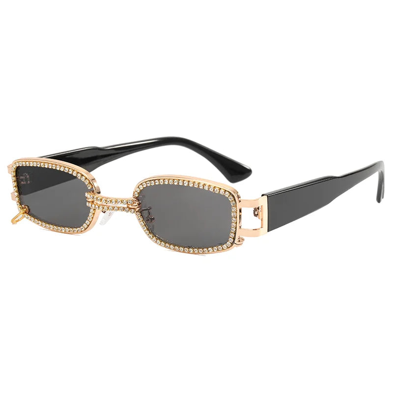 Yiwu New Arrival Women Gold UV400 Vintage Diamond Rhinestones Oval Luxury Fashion Sunglasses