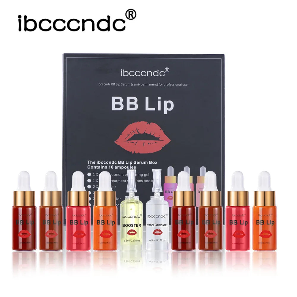 Ibcccndc 10pcs Bb Lips Serum Kit Microneedle Gloss Semi-permanent Micro Carving Lip Glaze Exfoliating Gel Solution Booster Set