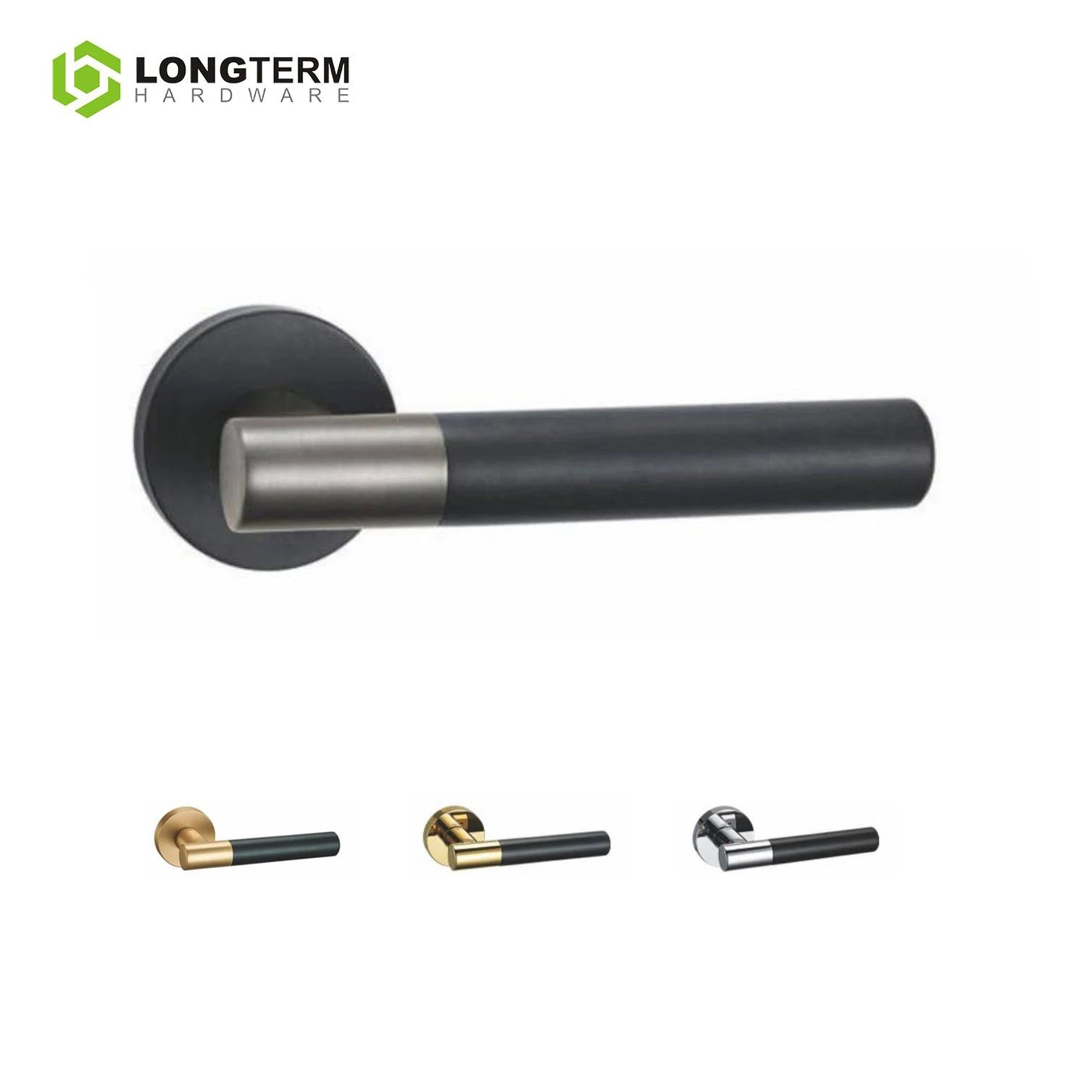 Luxury Black & Gold Tubular Door Lever Handle with Rosette for Wooden Interior Doors