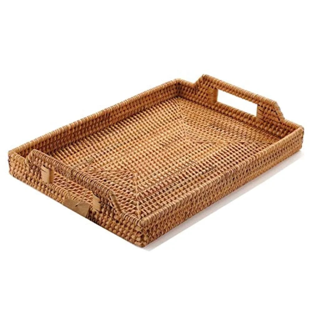 Hand-Woven Rattan Woven Rattan Serving Tray Multifunctional Rattan Serving Tray Kitchen & Bathroom Use Dishwasher Safe