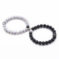 Handmade Connecting Distance Beaded King Queen Crown Stone Wrist Jewelry Women Men Black Matte Agate Magnetic Couple Bracelet