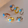 Statement Round Blue Opal Earings 925 Sterling Silver Jewellery Rose Gold Plated Hoop Earrings Fine Jewelry for Women