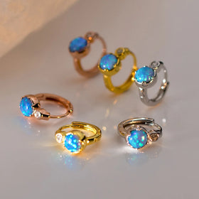 Statement Round Blue Opal Earings 925 Sterling Silver Jewellery Rose Gold Plated Hoop Earrings Fine Jewelry for Women