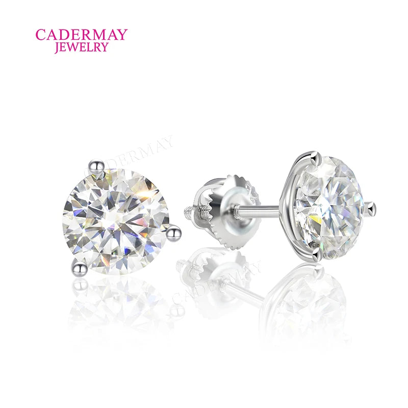 Cadermay Moissanite Solitaire Earrings 5mm 6.5mm 8mm 9mm VVS Moissanite Diamond 3 Prongs Martin Stud Earrings for Women Men Gift