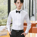 Classic Winged Collar Dress Shirt Men's Wingtip Tuxedo Formal Shirts With Red Black Bow Tie Party Dinner Wedding Tops